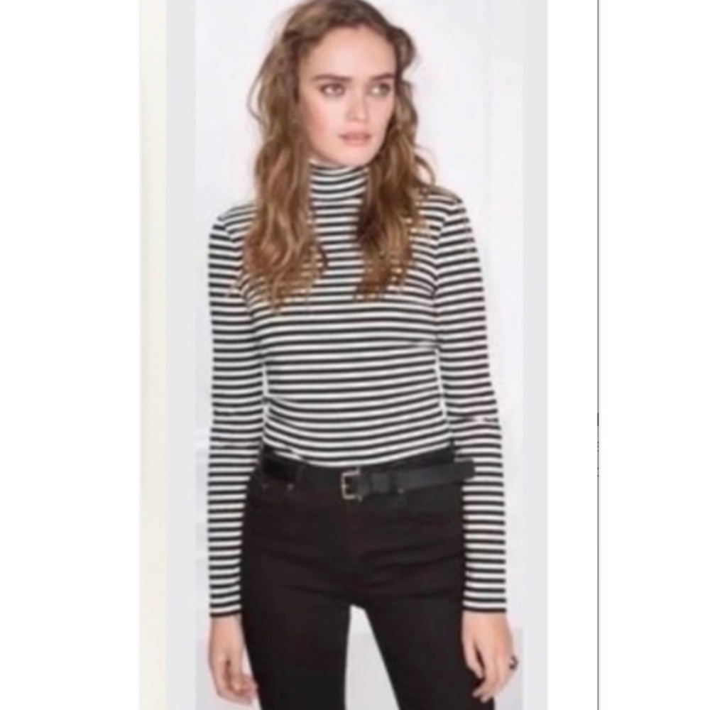 Anthropologie Pilcro Turtleneck L Cotton Modal Grey Stripe Minimalist Preppy